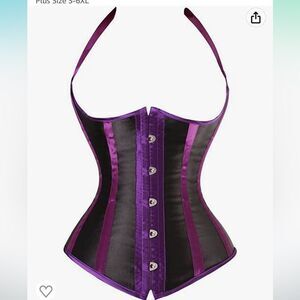 New With Tags Alivila Y Purple & Black‎ Under Bust Halter Corset & Panty Set XL